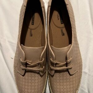 Clarks Women's Beige Perforated Slip-On Loafers